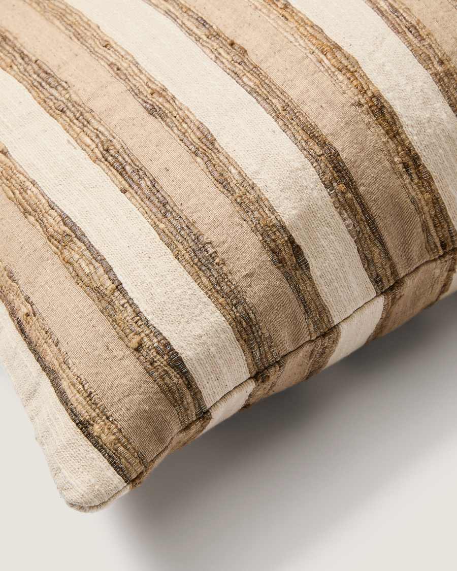 Dorevi ecru striped silk blend jacquard cushion cover 40 x 60cm