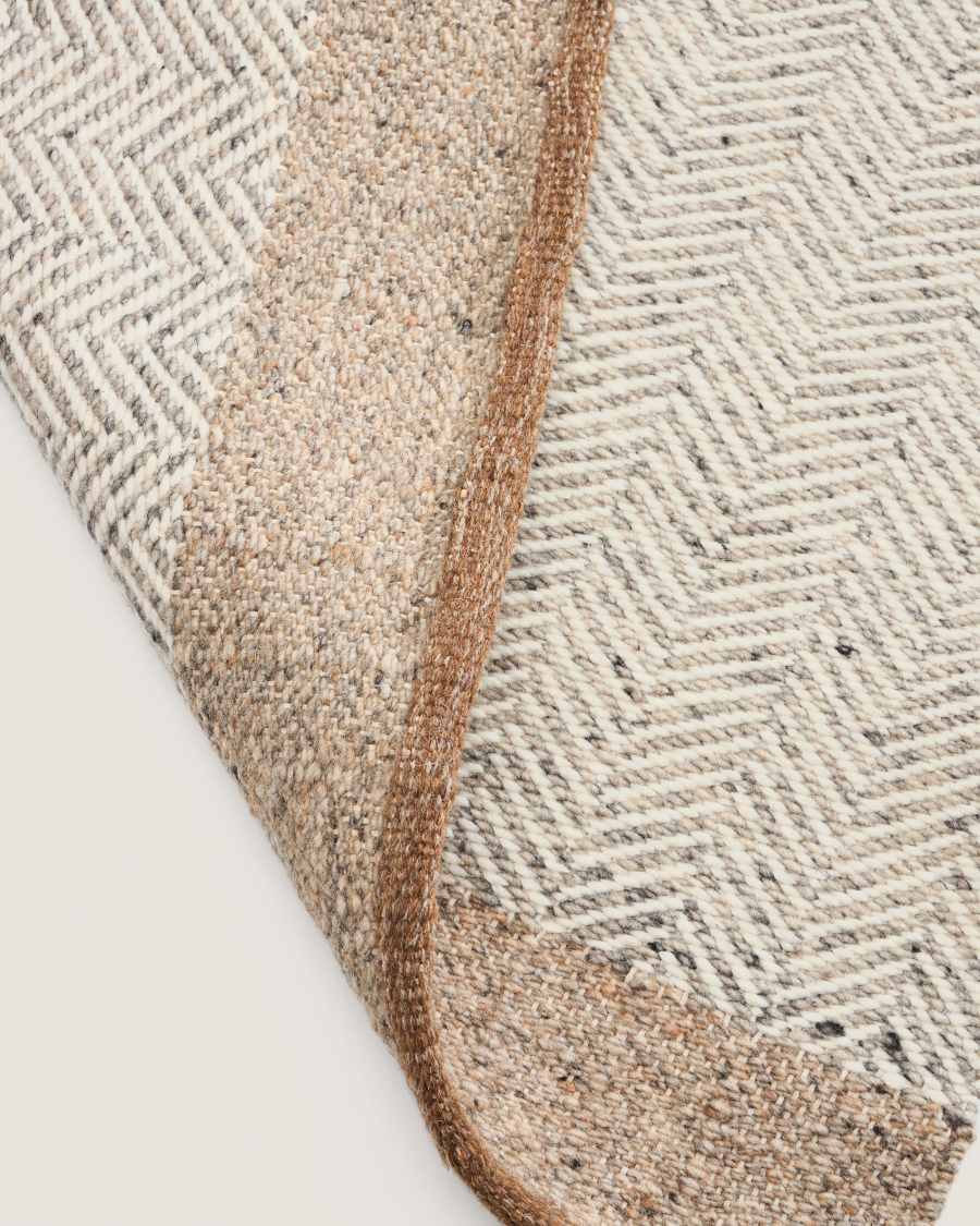 Nifelia beige wool jacquard runner rug 200 x 80cm