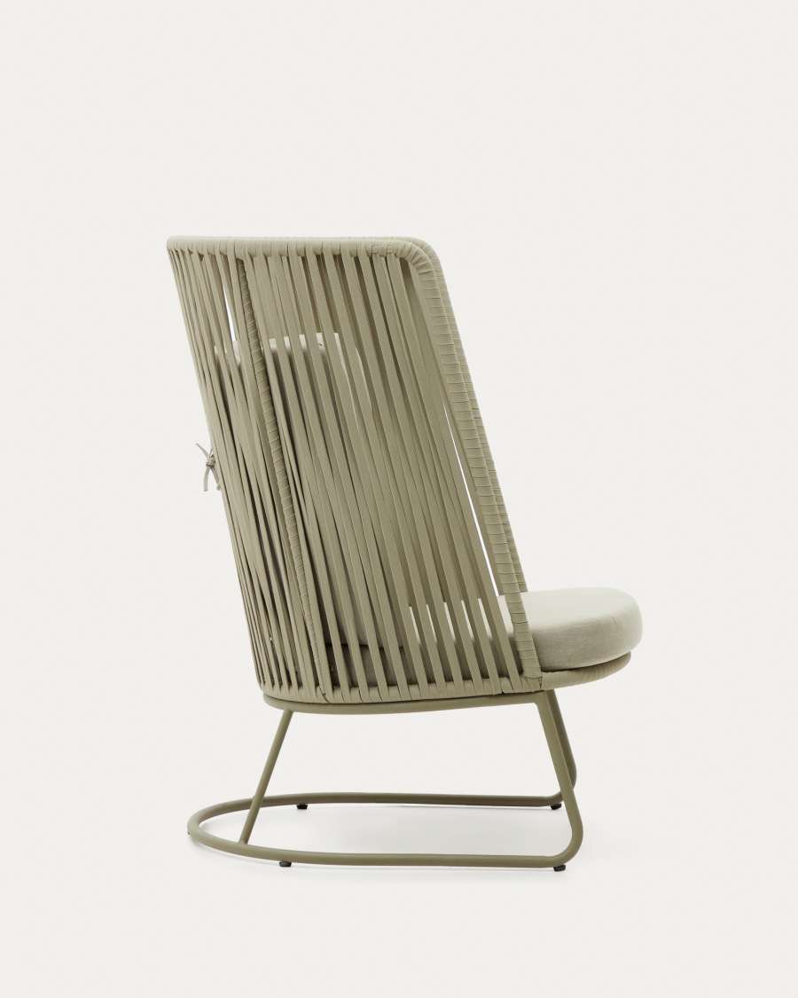 Saconca outdoor armchair with a high backrest made of cord and green galvanised steel