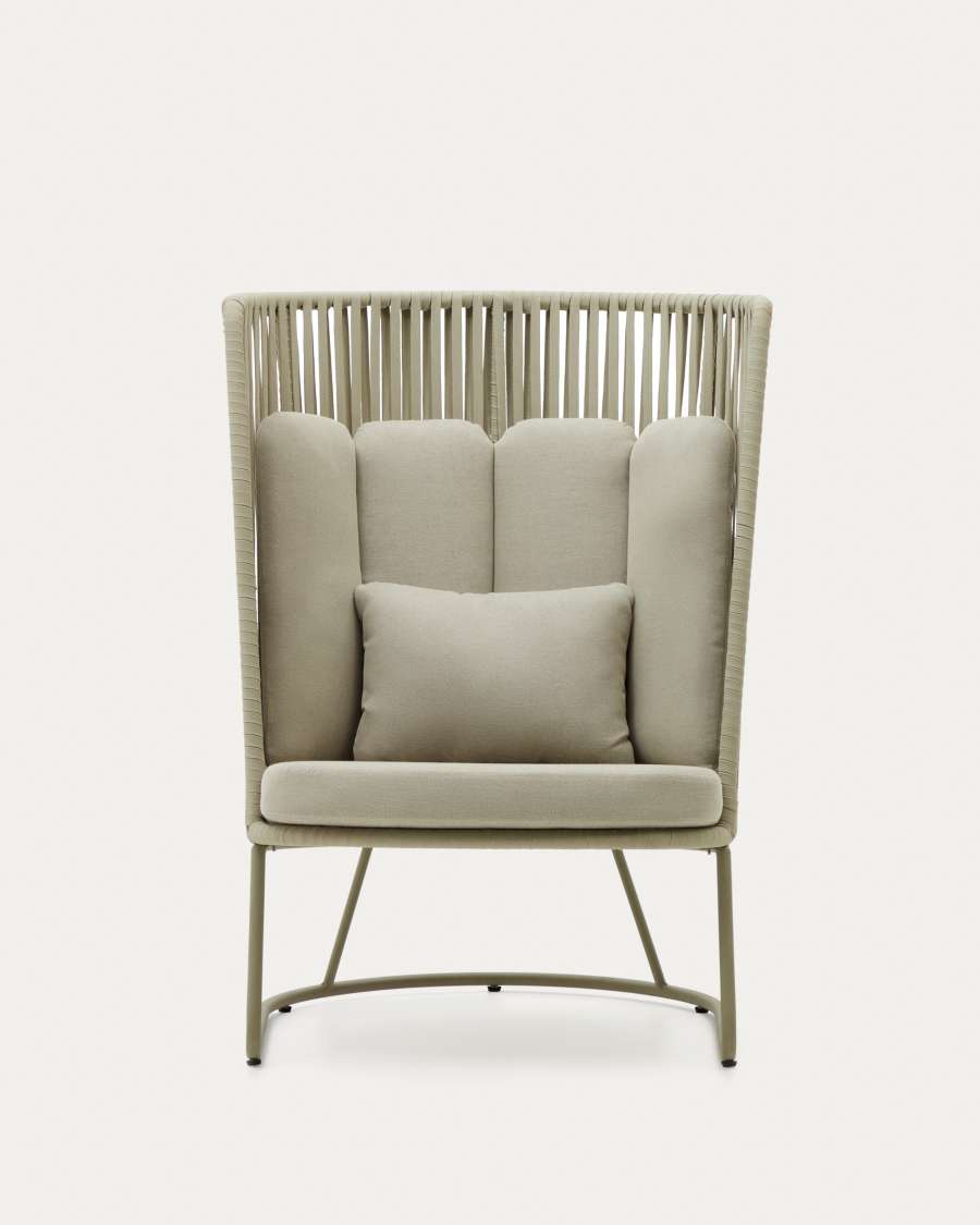 Saconca outdoor armchair with a high backrest made of cord and green galvanised steel