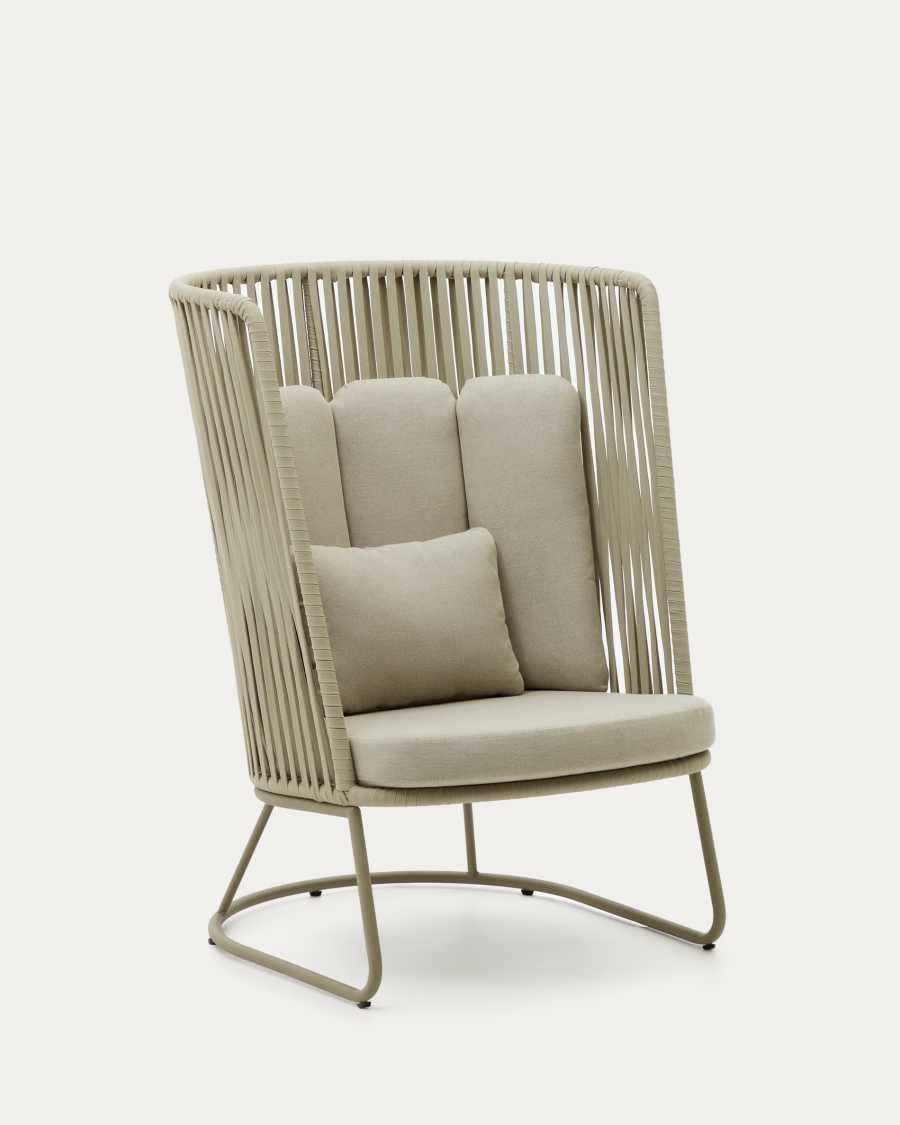 Saconca outdoor armchair with a high backrest made of cord and green galvanised steel