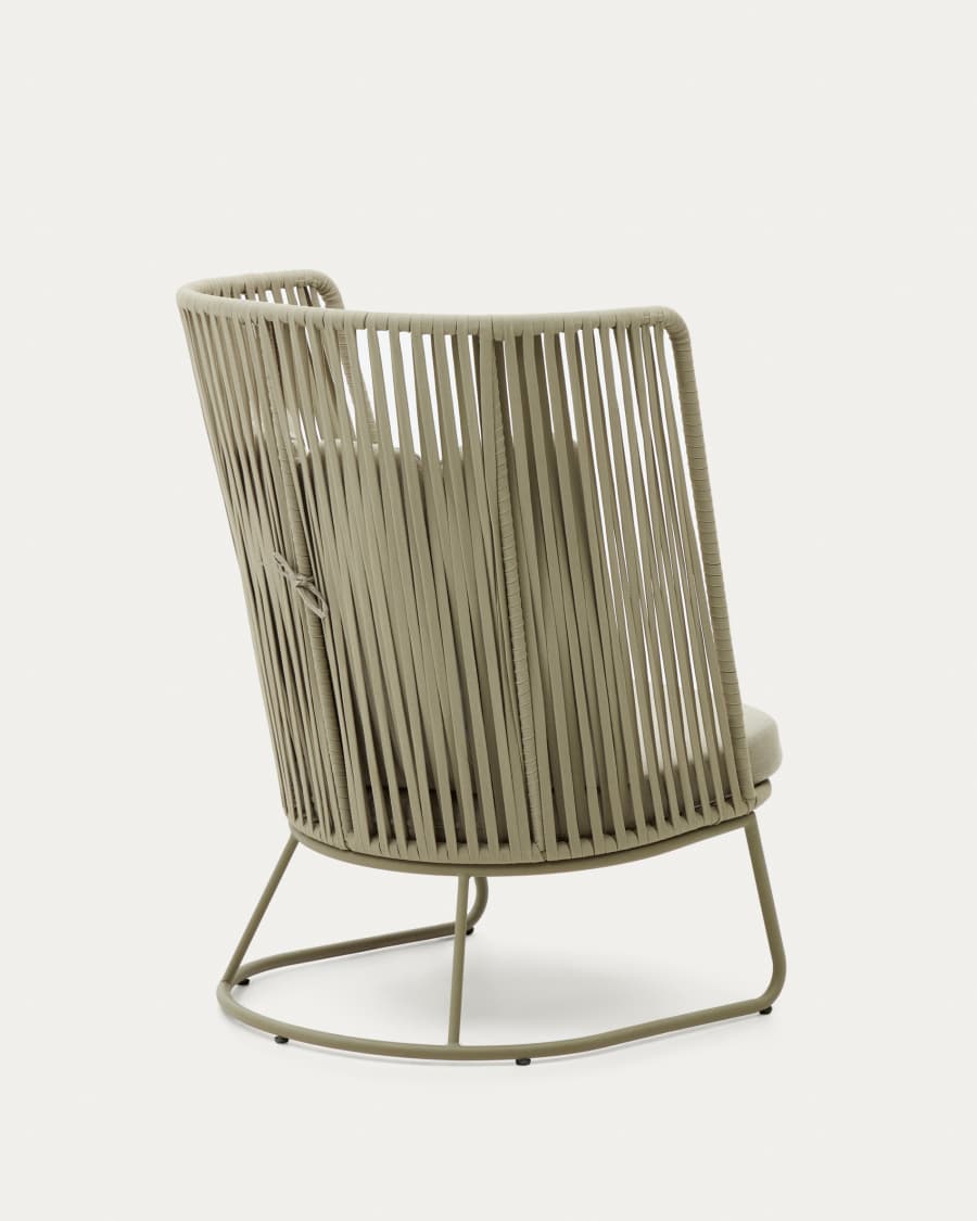 Saconca outdoor armchair with a high backrest made of cord and green galvanised steel