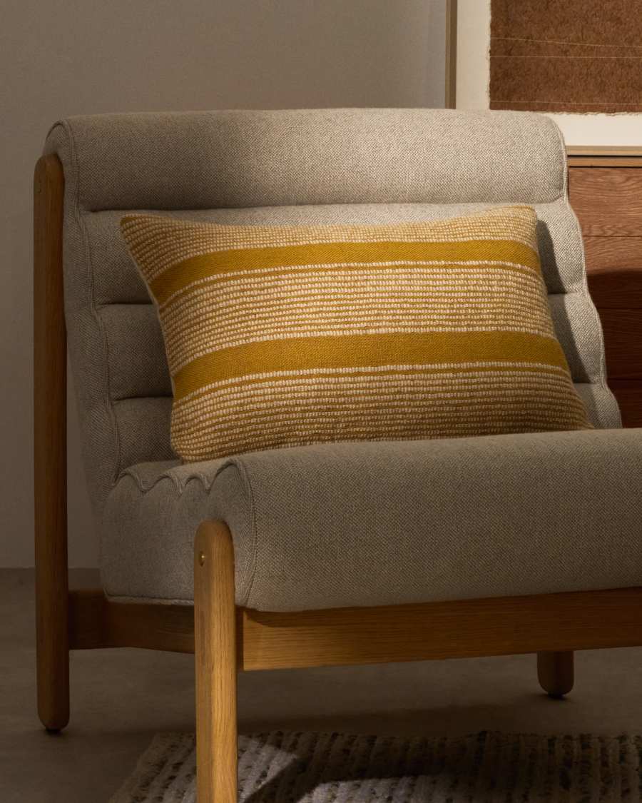 Uciel mustard and beige jute-embroidered cotton cushion cover 40 x 60 cm