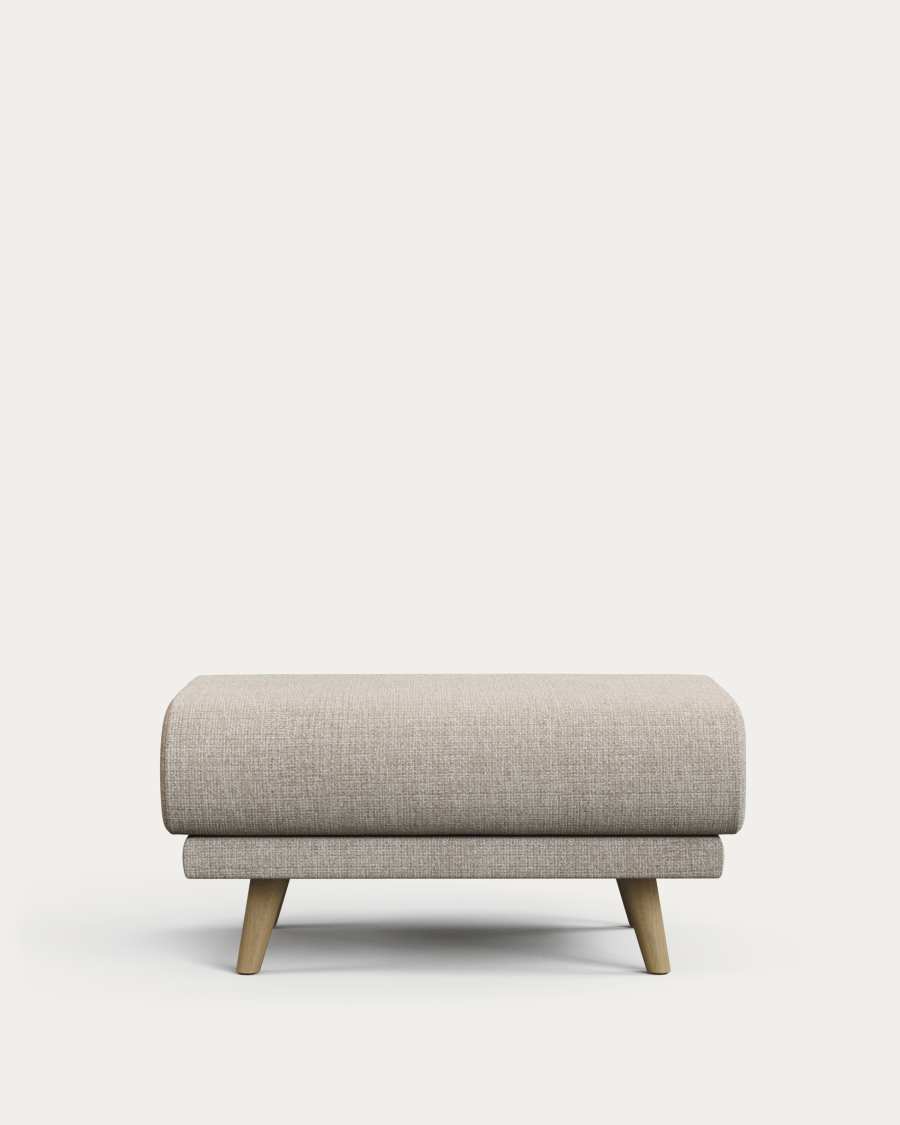 Karin footrest in beige chenille with solid beech wood legs 90 x 70 cm