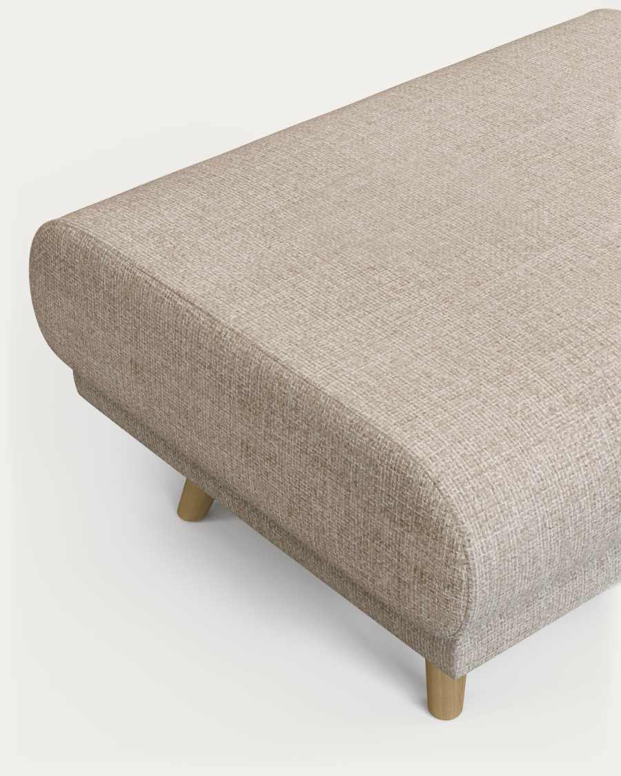 Karin footrest in beige chenille with solid beech wood legs 90 x 70 cm