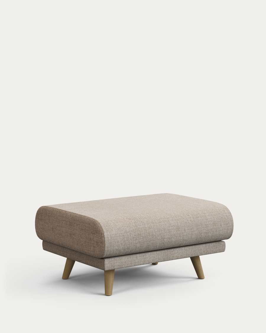 Karin footrest in beige chenille with solid beech wood legs 90 x 70 cm