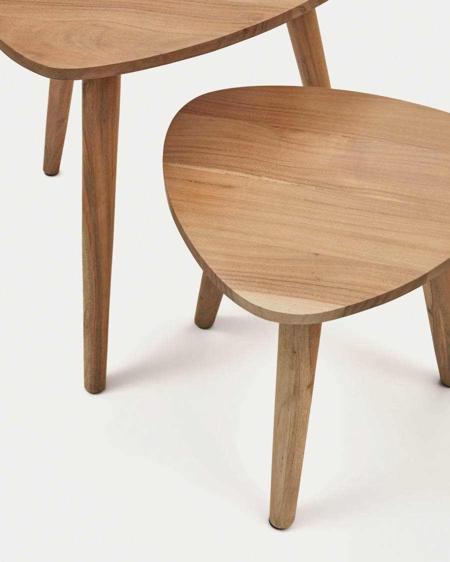 Duvani set of 2 side tables in solid acacia wood with bleached finish