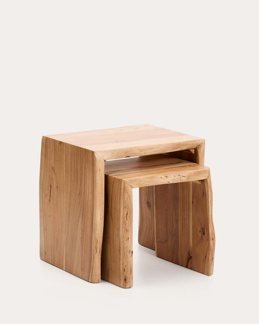 Lomiri set of 2 nesting side tables in solid acacia wood with bleached finish 50 x 42cm/34 x 42cm