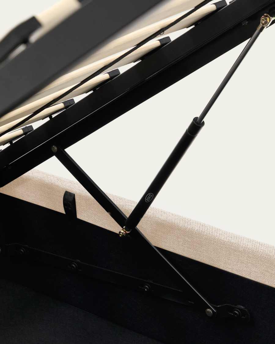 Nahiri beige chenille lift-up storage bed for a 160 x 200 cm mattress