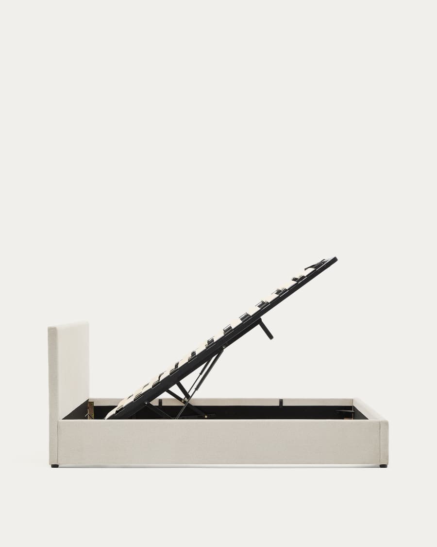 Nahiri beige chenille lift-up storage bed for a 160 x 200 cm mattress