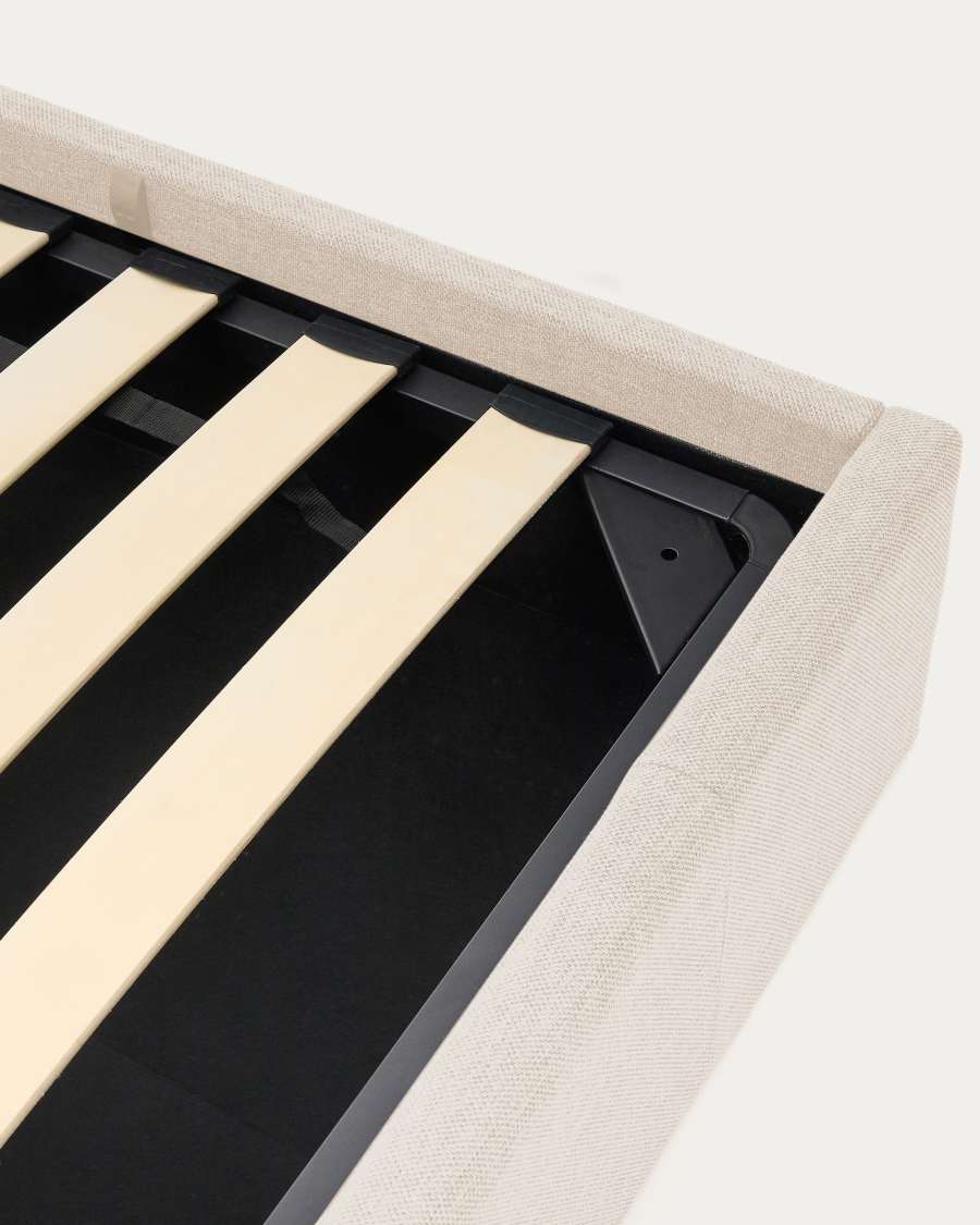 Nahiri beige chenille lift-up storage bed for a 180 x 200 cm mattress
