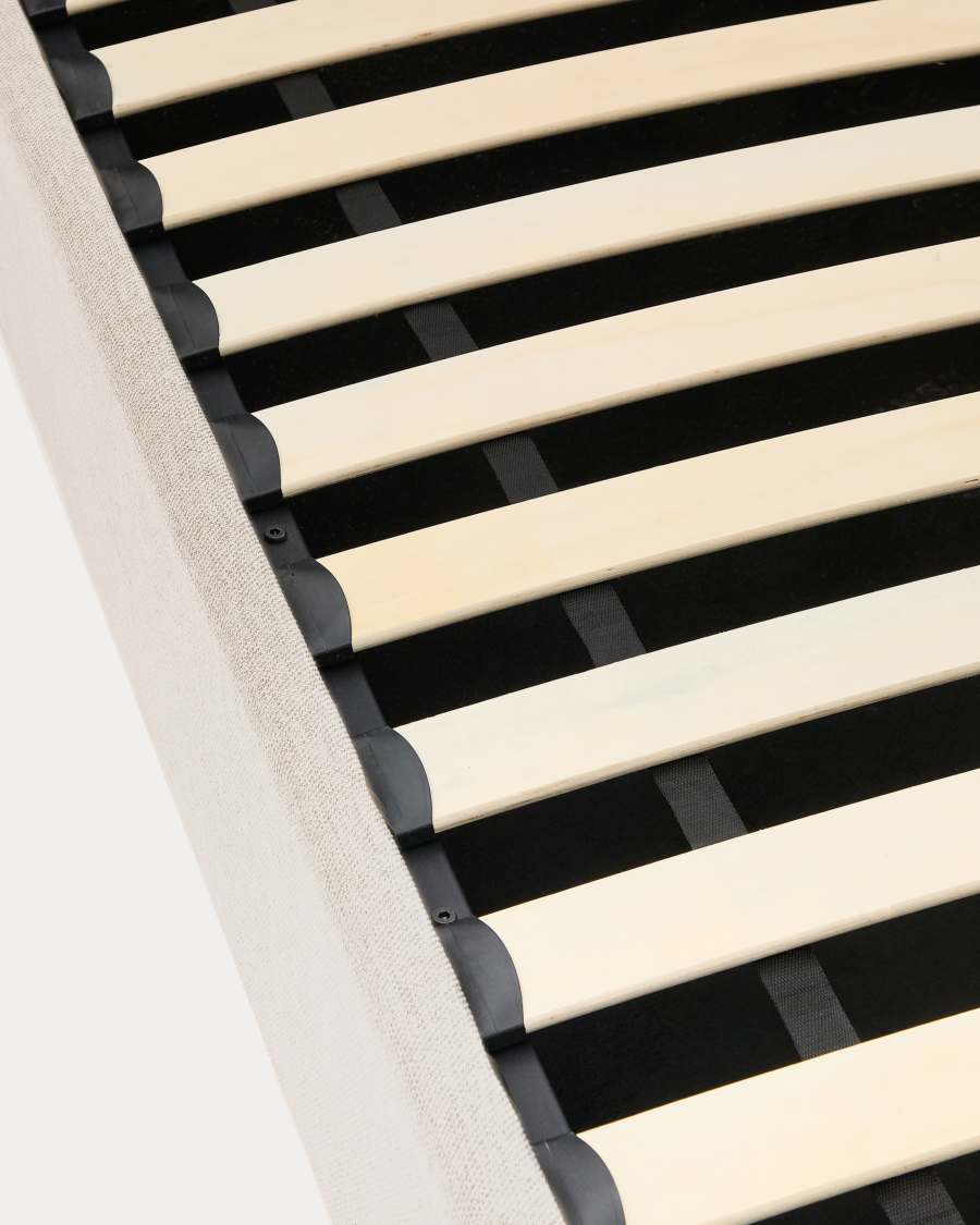 Nahiri beige chenille lift-up storage bed for a 180 x 200 cm mattress