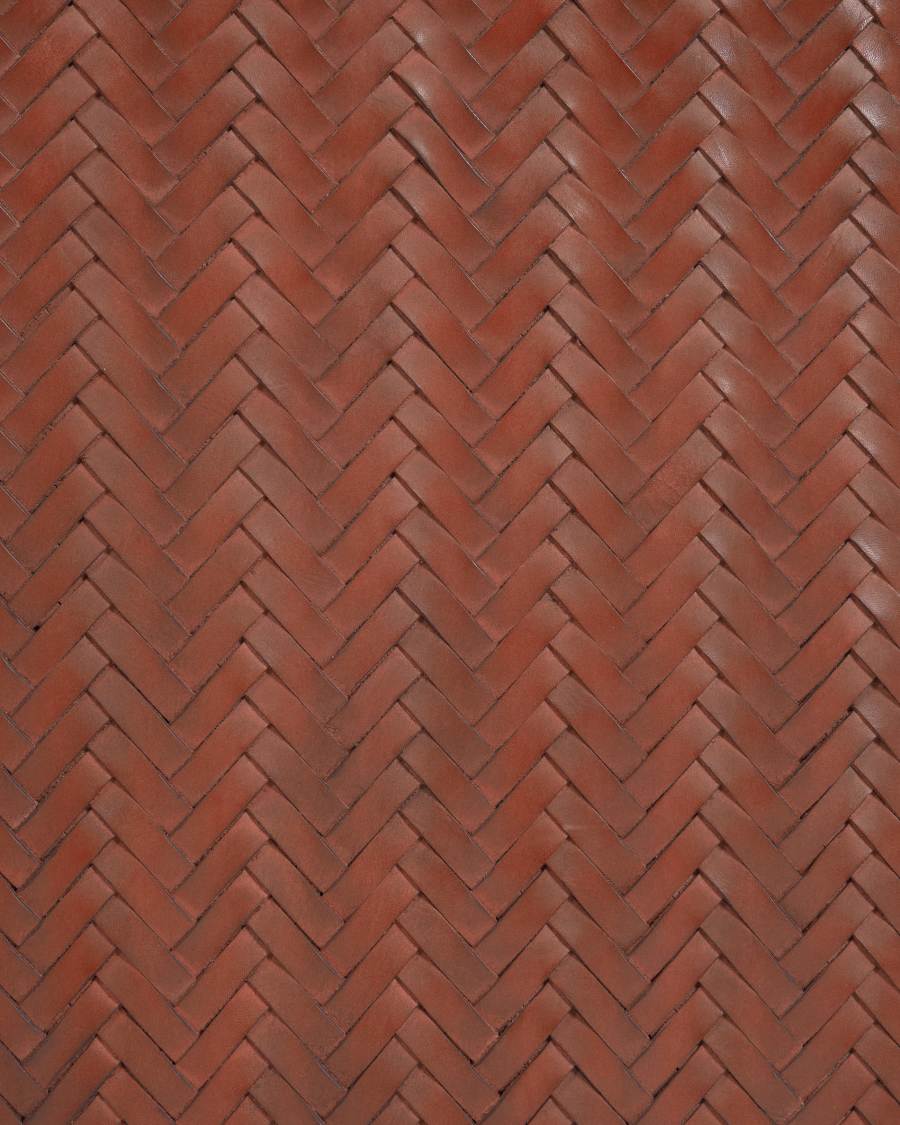 Testiera Natesa in legno massello di teak e pelle per letto fino a 160 cm