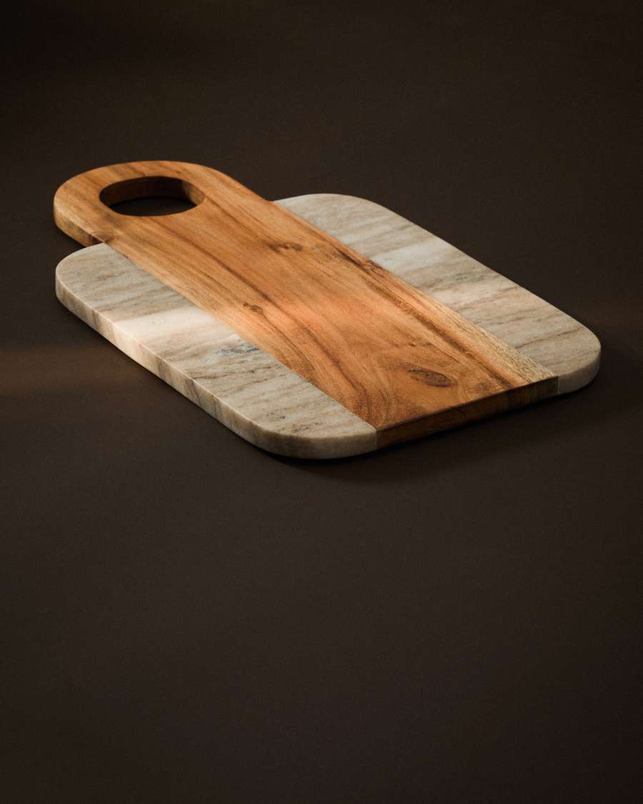 Nuvir serving board in beige marble and solid acacia wood