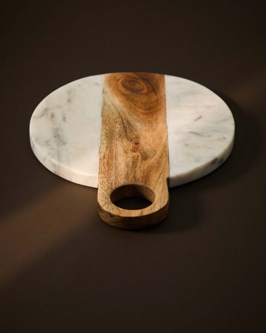 Nuvir serving board in white marble and solid acacia wood