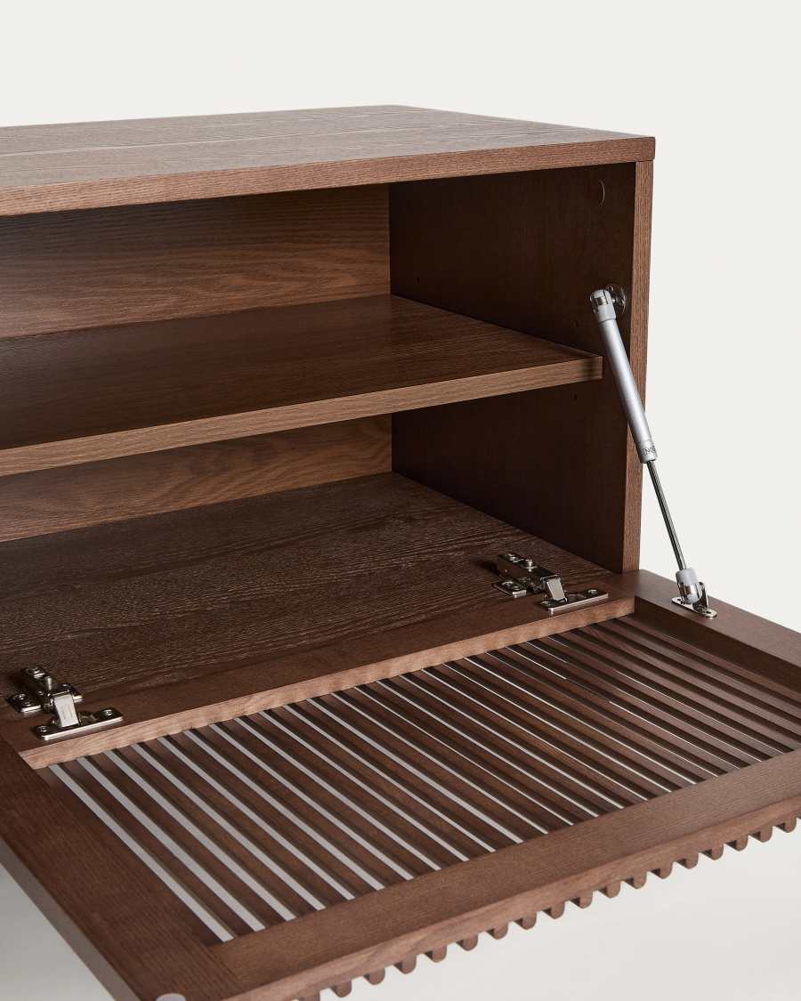 TV-Möbel Beyla mit 2 Türen aus Eschenfurnier und Massivholz aus Esche mit nussbaumfarbenem Finish 180 x 49,5 cm FSC 100%