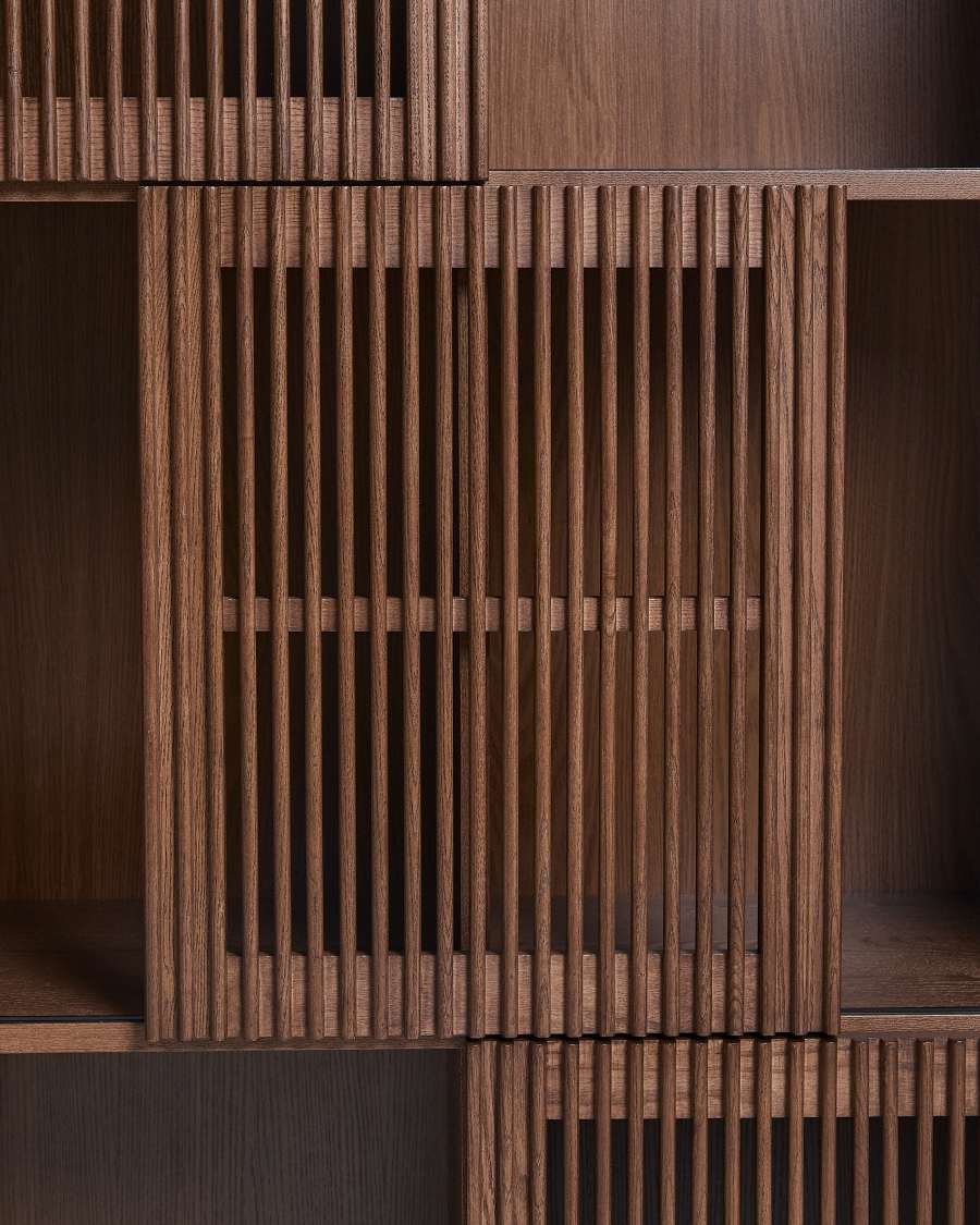 Beyla shelf unit in ash veneer and solid ash wood with walnut finish 84.5 x 170cm FSC 100%