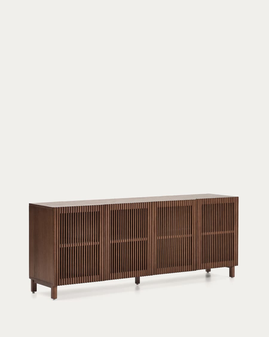 Beyla sideboard with 4 doors in ash veneer and solid ash wood with walnut-tone finish 180 x 71.5 cm FSC 100%