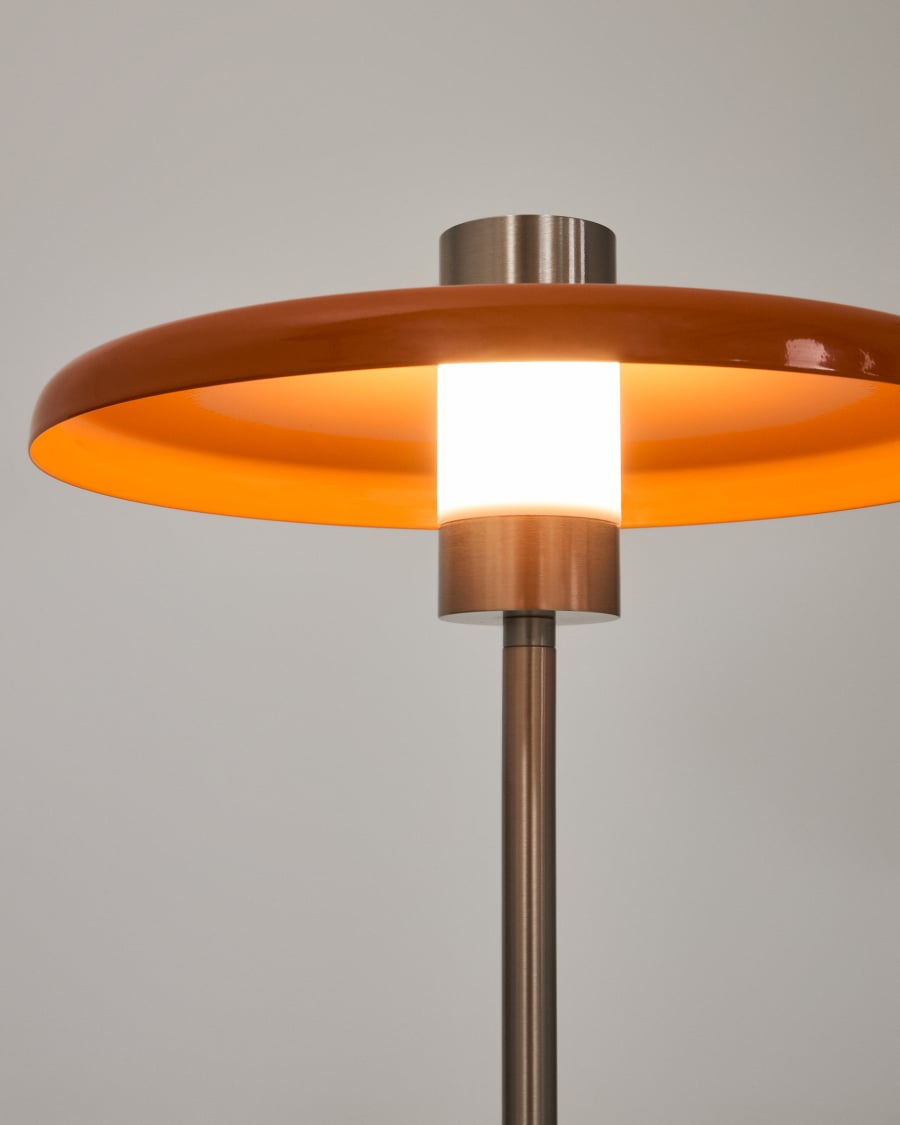 Nuvira floor lamp in light grey brushed metal and orange lampshade