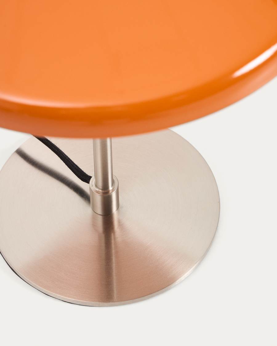 Nuvira table lamp in light grey brushed metal and orange lampshade