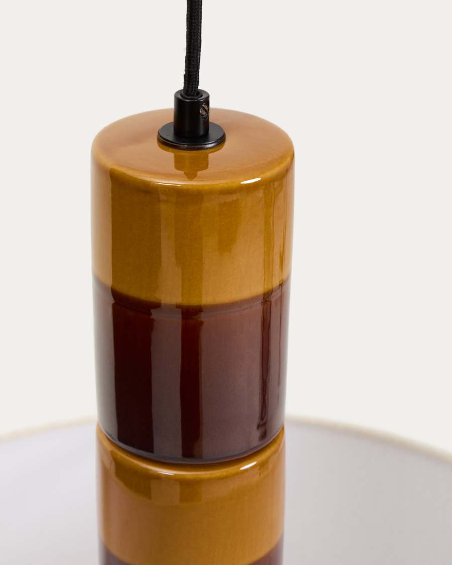 Mavran ceiling lamp in brown and mustard ceramic with cotton lampshade