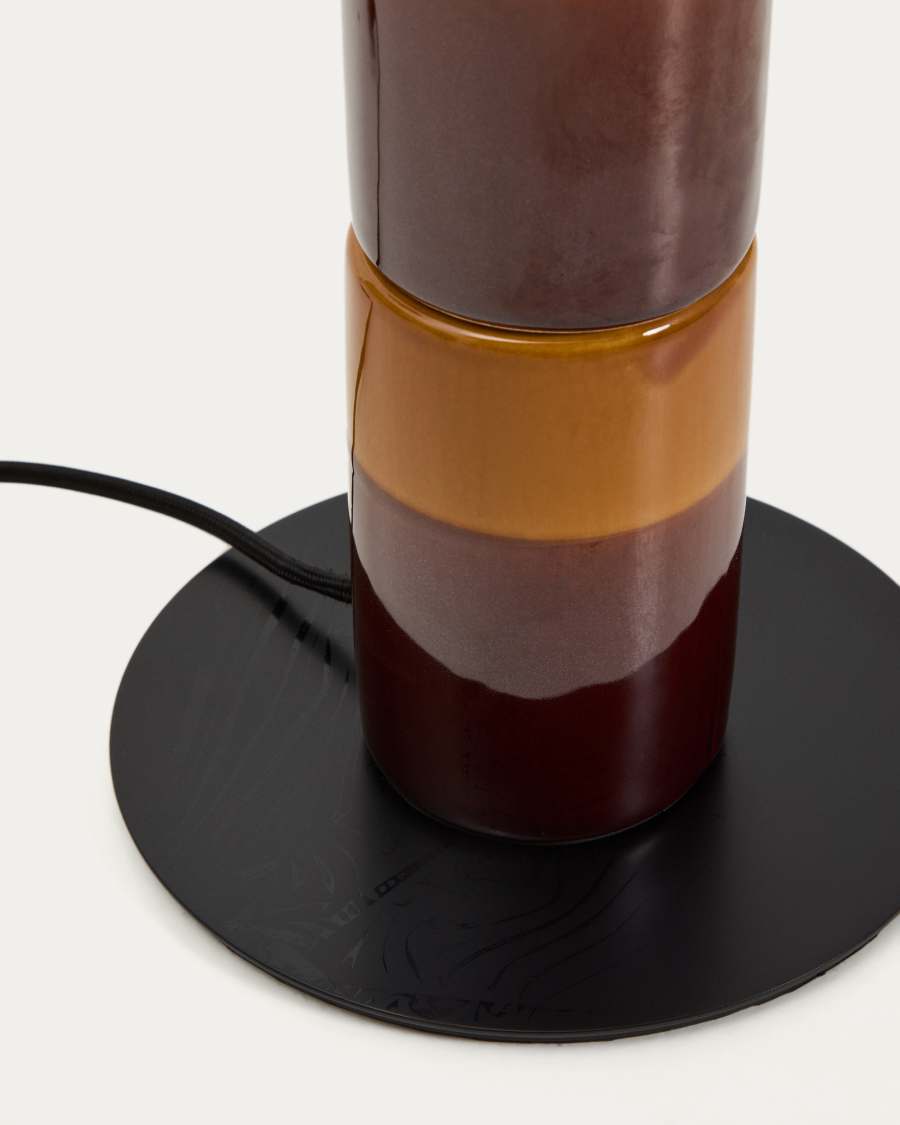 Mavran table lamp with brown and mustard ceramic base and cotton lampshade