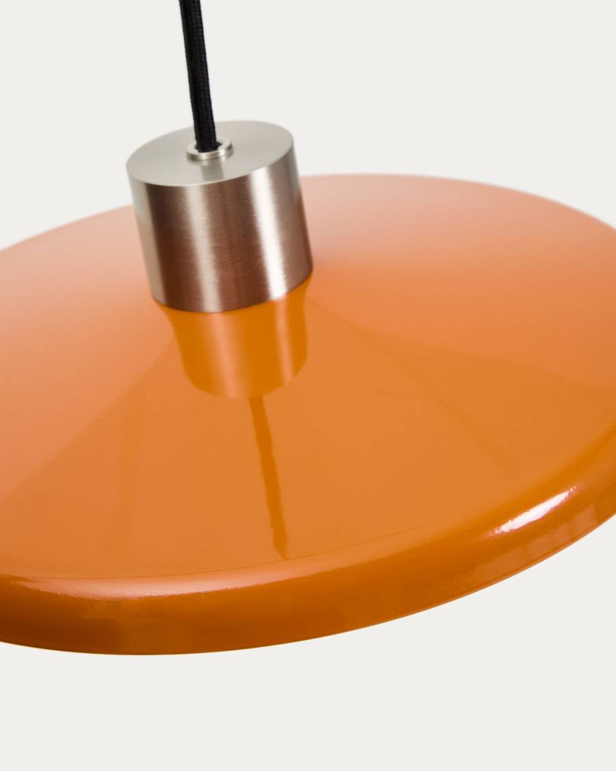 Nuvira ceiling lamp in light grey brushed metal with orange lampshade
