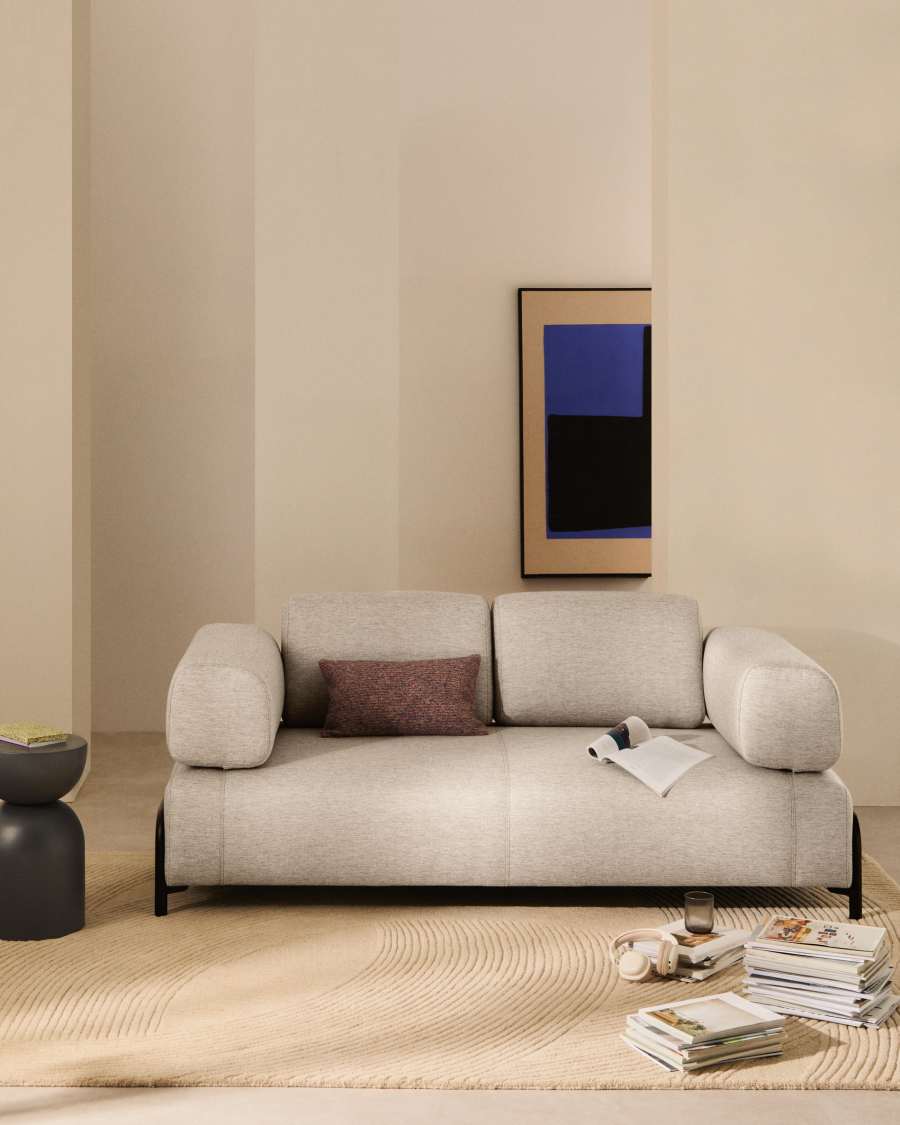 Compo 2-seater greige sofa with black metal frame 200 cm FSC Mix Credit