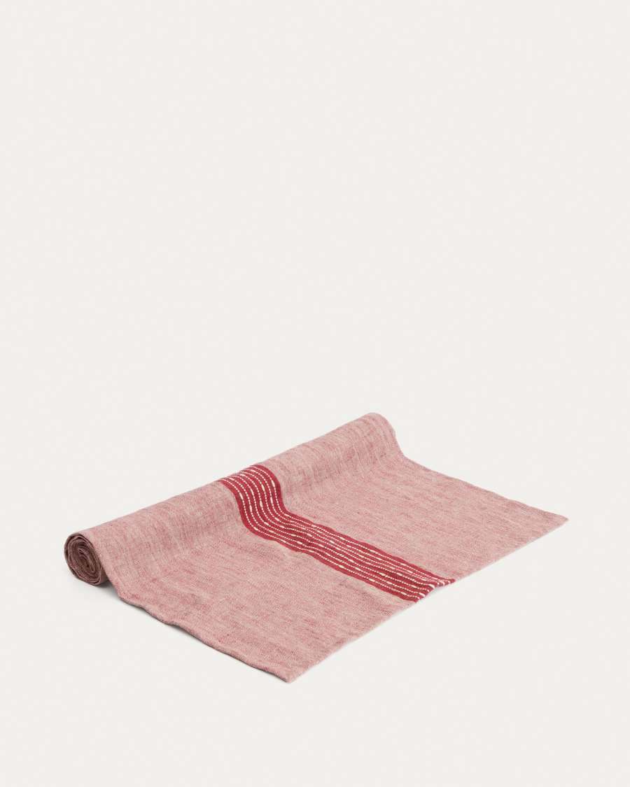 Runner da tavola Calena in jacquard di lino con riga centrale rossa 50 x 150 cm