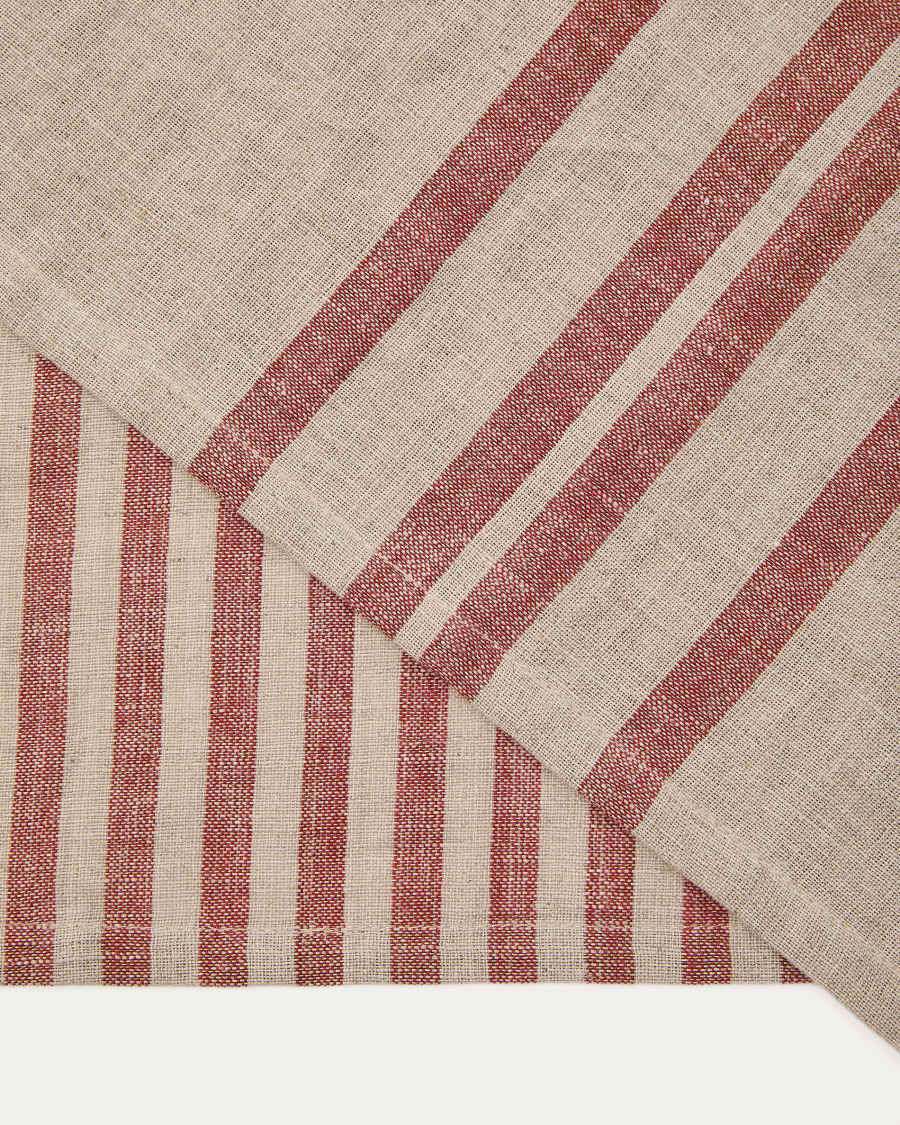 Set Jarne di 2 tovagliette in lino beige e rosso 35 x 50 cm