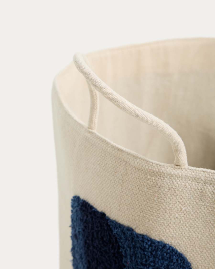 Tandani beige cotton basket with blue elephant 30cm