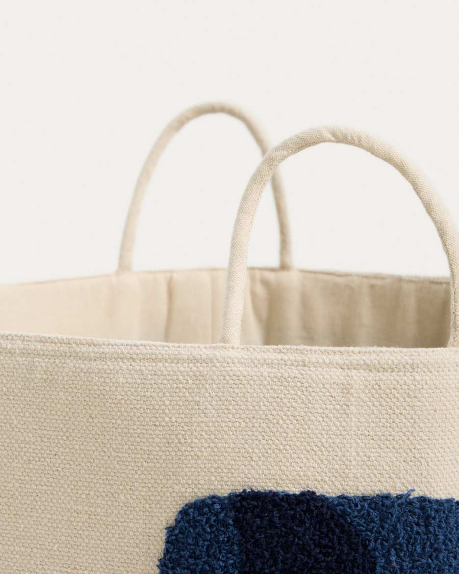 Tandani beige cotton basket with blue elephant 30cm
