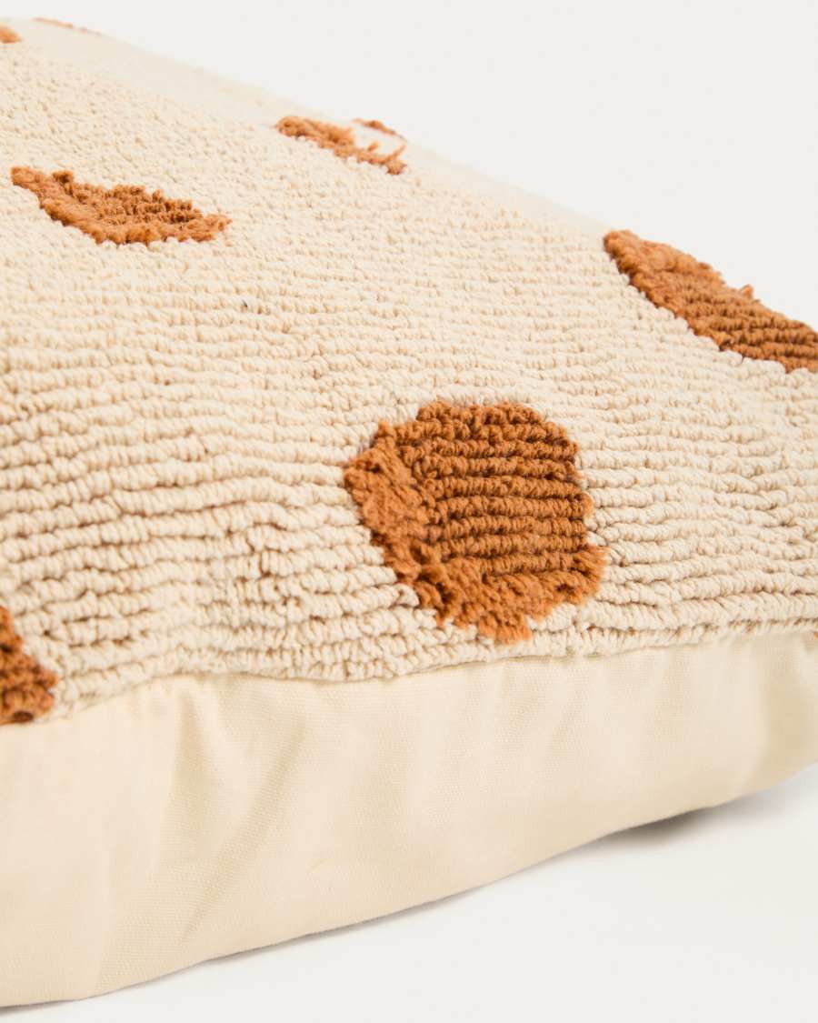 Tandani beige cotton floor cushion cover with orange cheetah design 70 x 70 cm