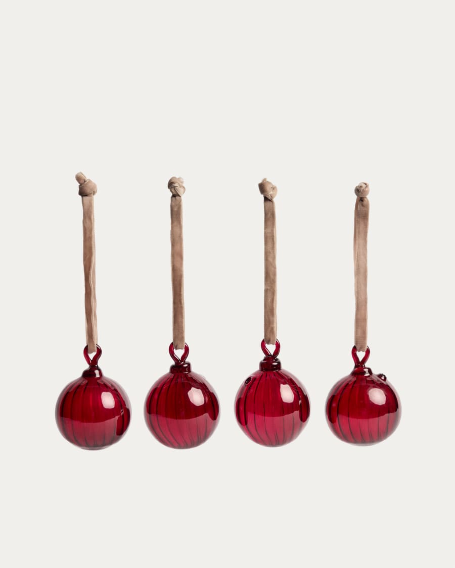 Oranel set van 4 rode hangende ornamenten van gerecycled glas Ø 5 cm