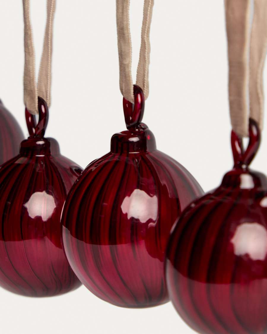 Oranel set van 4 rode hangende ornamenten van gerecycled glas Ø 5 cm