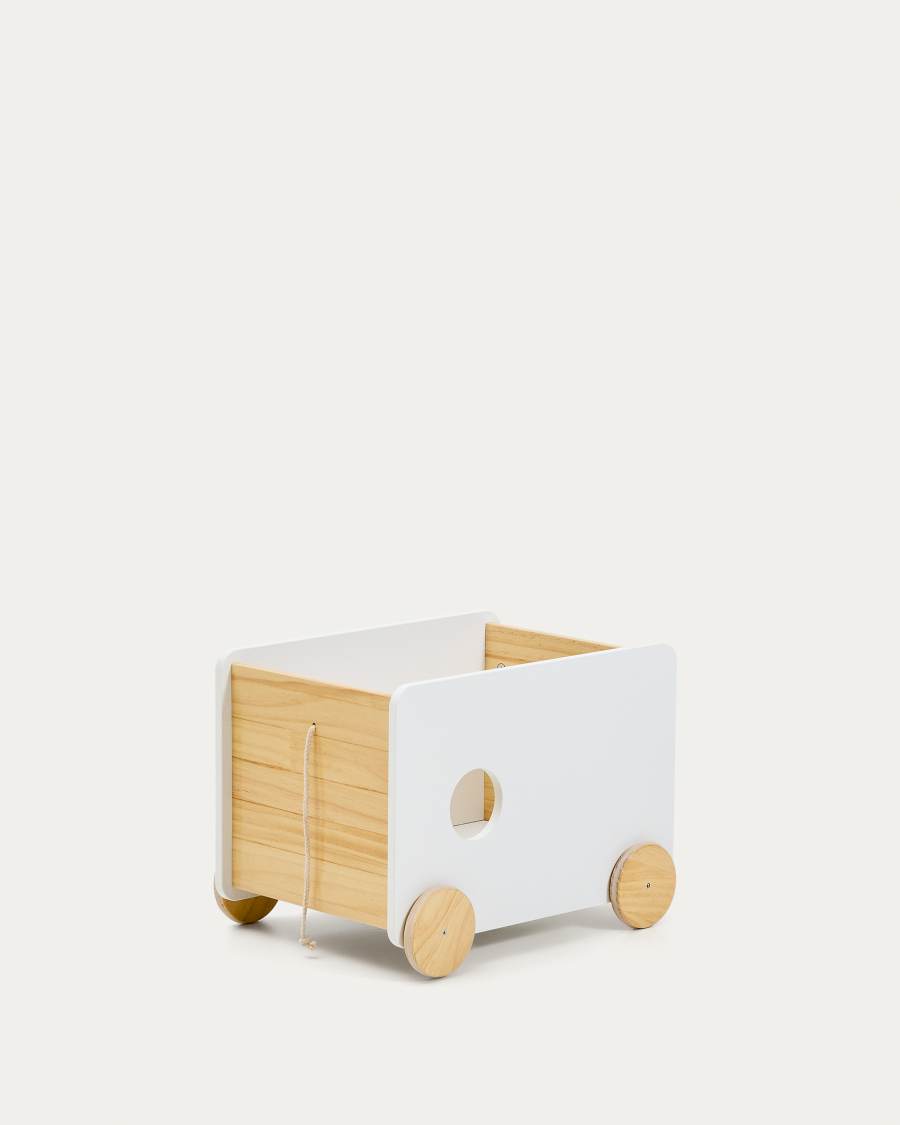 Bianina trolley with storage in solid natural pine and white MDF