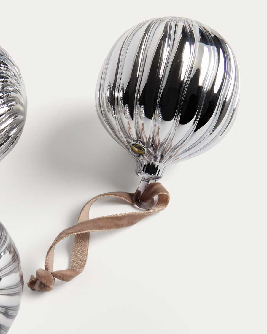 Set Oranel di 2 ornamenti da appendere in vetro riciclato argentato Ø 10 cm