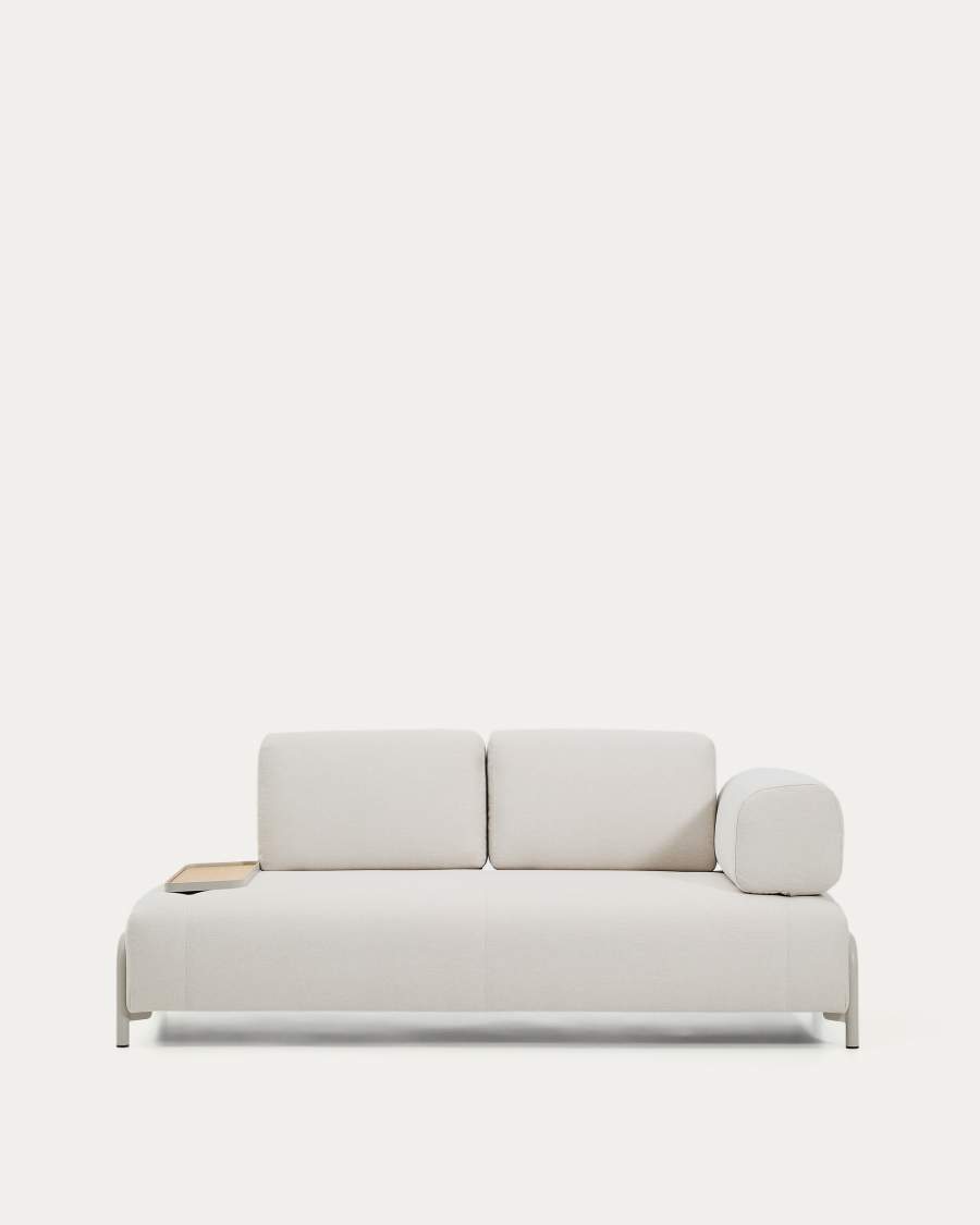 Compo 2-seater sofa in ecru chenille, small oak veneer tray table and beige metal frame 200 cm FSC Mix Credit