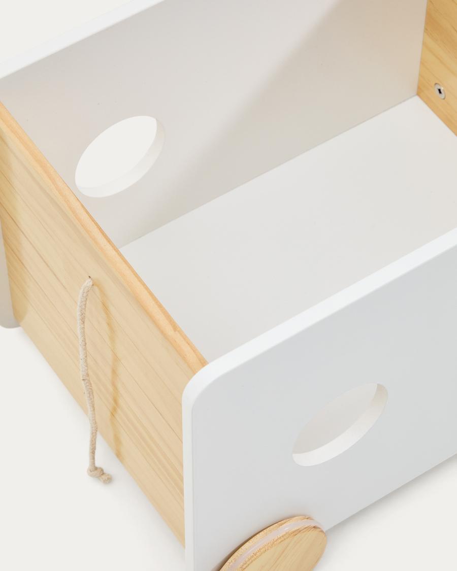 Bianina trolley with storage in solid natural pine and white MDF