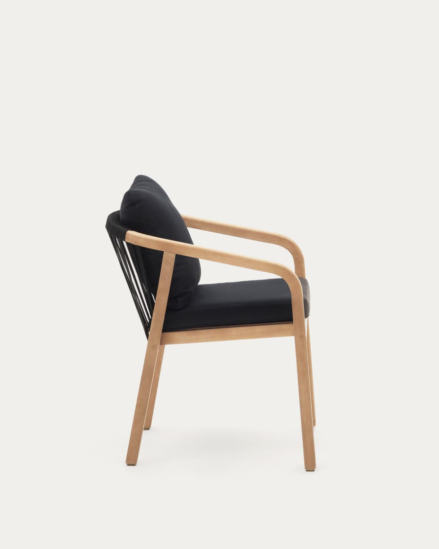 Malaret stackable chair in solid eucalyptus and black cord, FSC