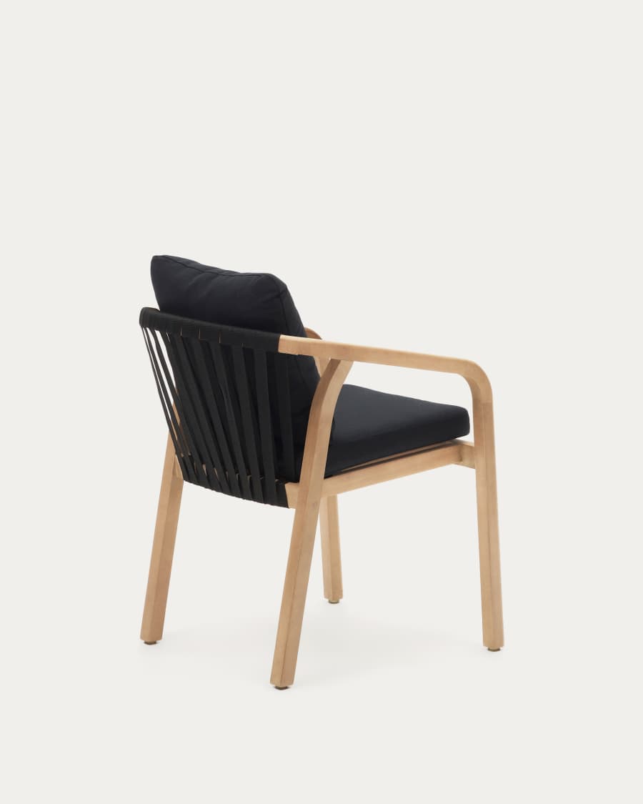 Malaret stackable chair in solid eucalyptus and black cord, FSC