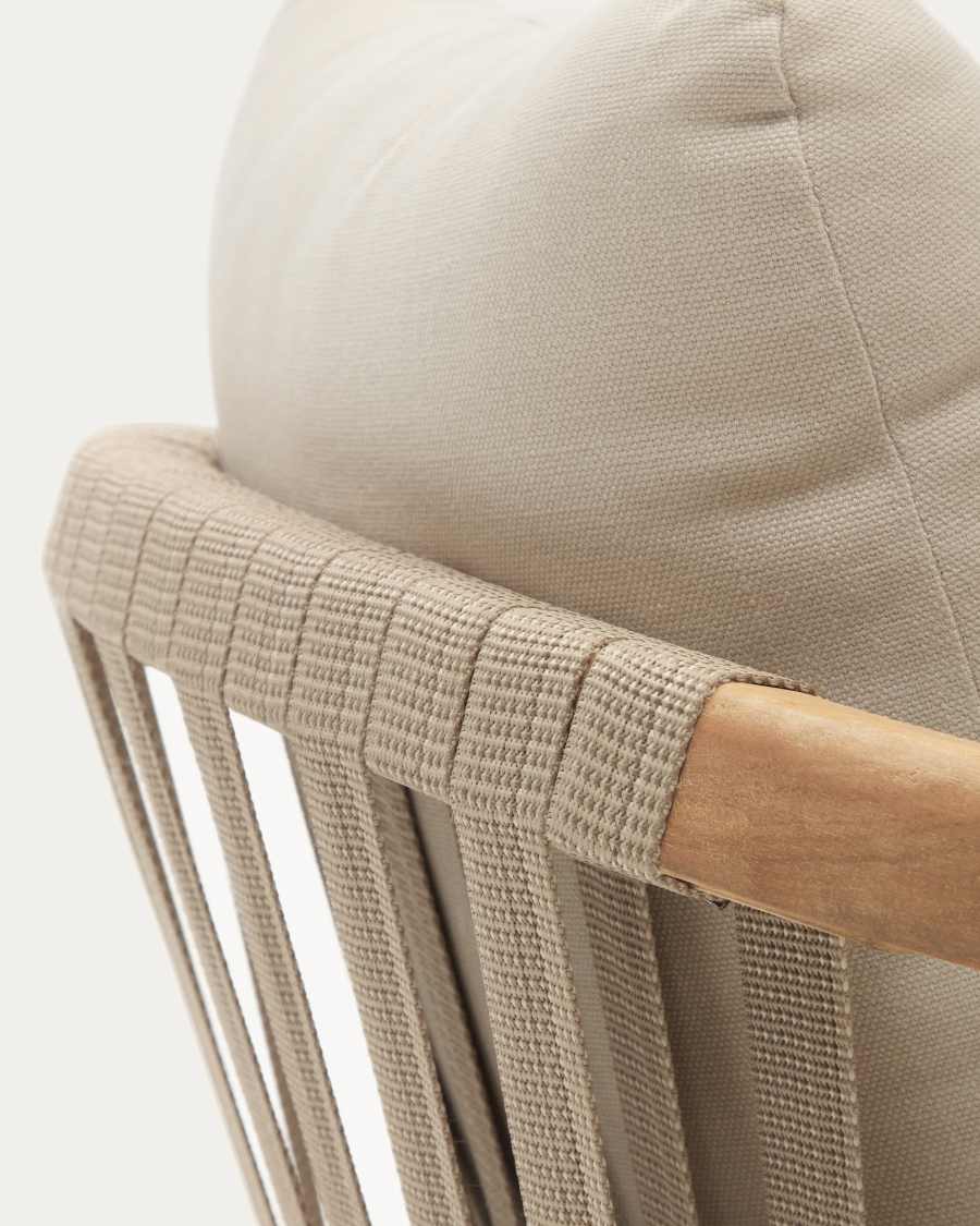 Malaret stackable chair in solid eucalyptus and beige cord, FSC