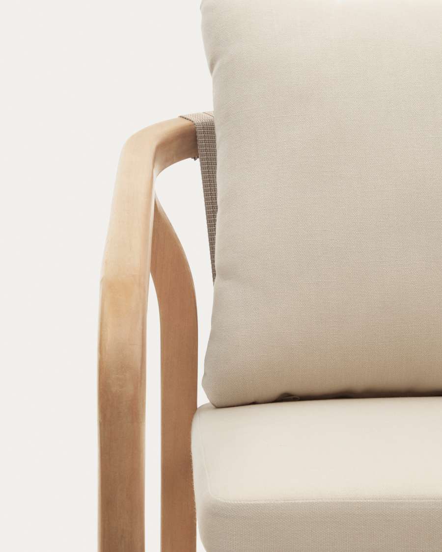 Malaret stackable chair in solid eucalyptus and beige cord, FSC