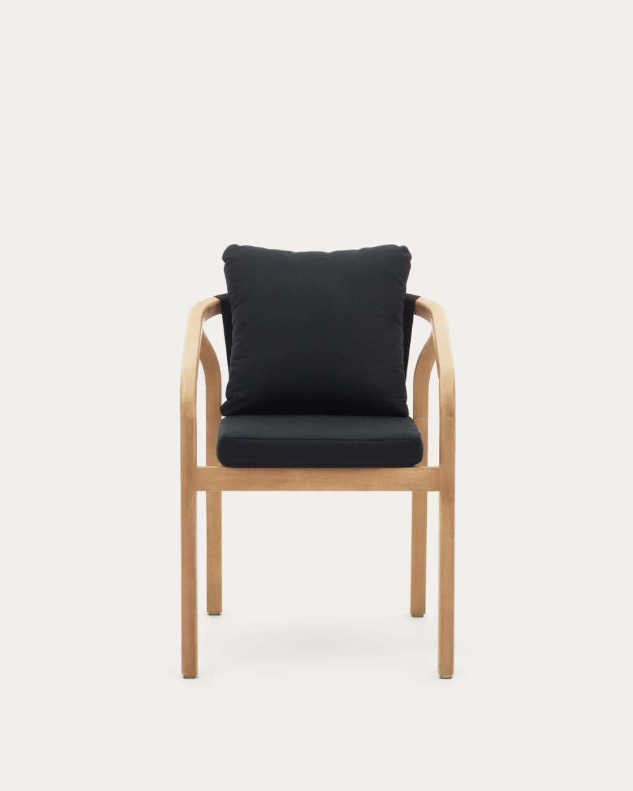Malaret stackable chair in solid eucalyptus and black cord, FSC