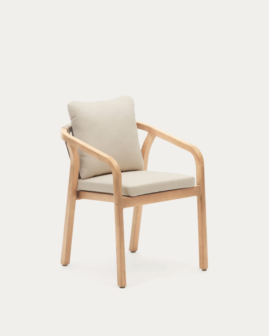 Malaret stackable chair in solid eucalyptus and beige cord, FSC