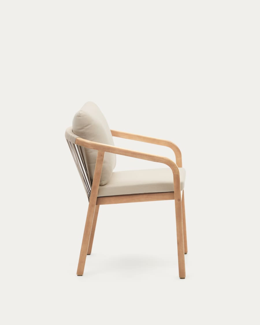 Malaret stackable chair in solid eucalyptus and beige cord, FSC