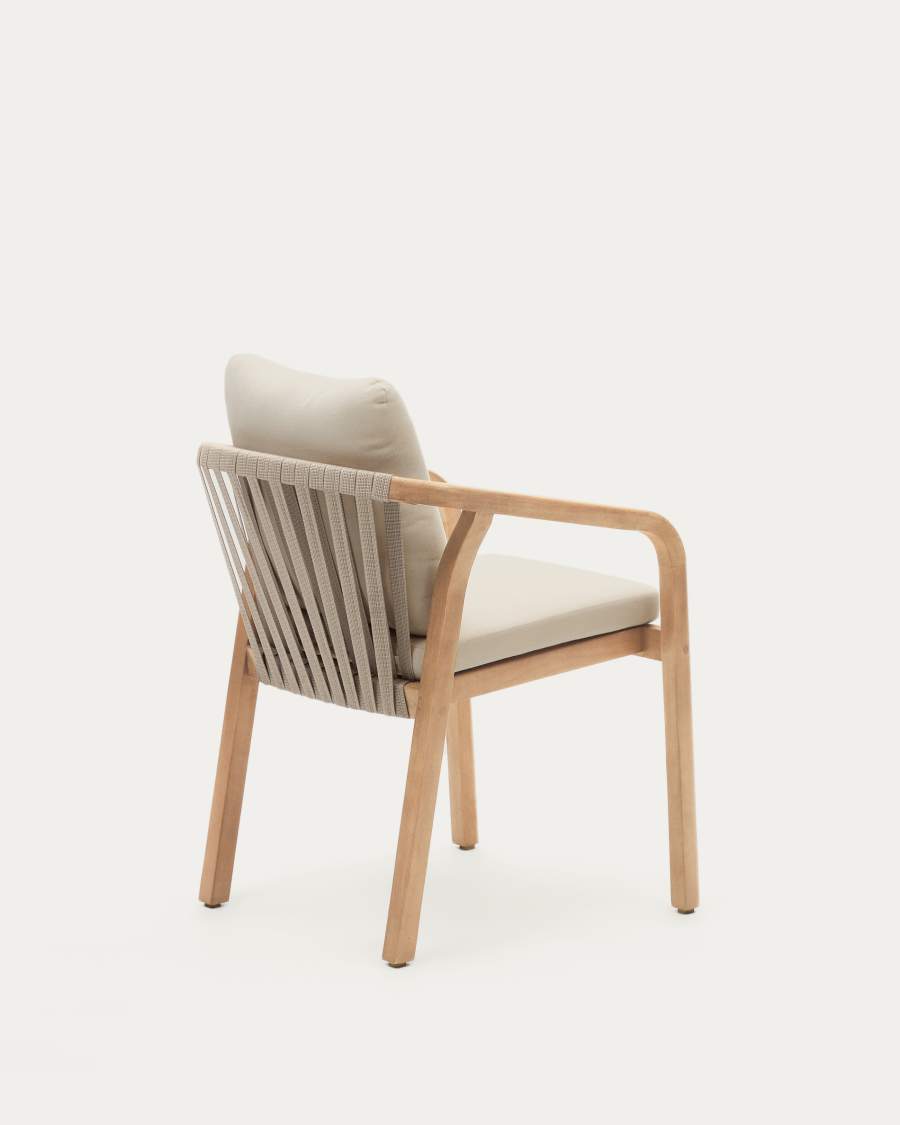 Malaret stackable chair in solid eucalyptus and beige cord, FSC