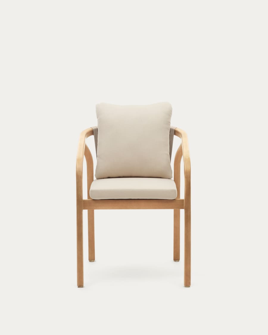Malaret stackable chair in solid eucalyptus and beige cord, FSC