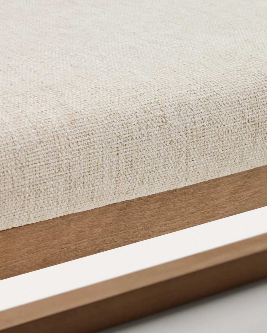 Loya bench in beige chenille and beech wood with walnut-coloured finish 128cm