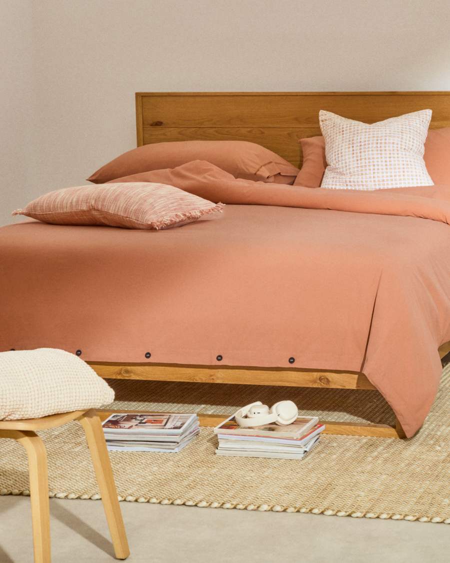 Set Caline di copripiumino e federa in 100% cotone percalle terracotta per letto da 90 cm